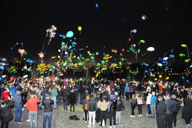 Balloon release in memory of boxer Scott Martin who died on New Year's Day.