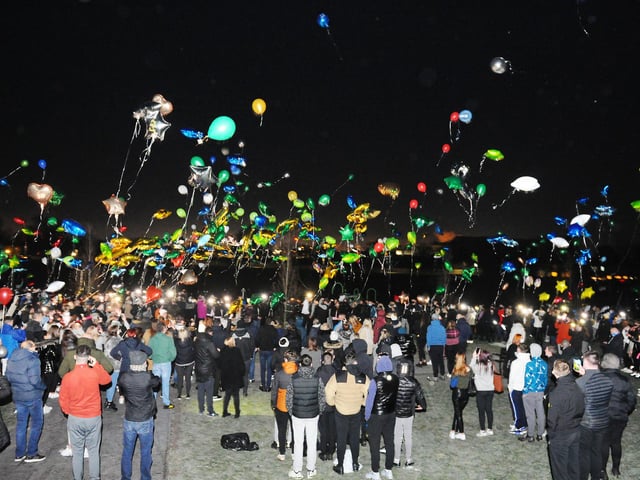 Balloon release in memory of boxer Scott Martin who died on New Year's Day.