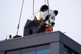 The giant rooftop panda sculpture at New Era Square.