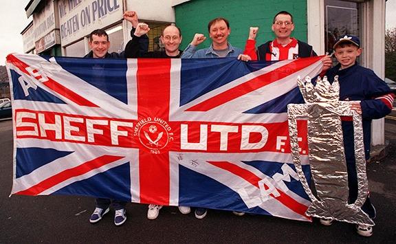 Blades fans enjoy their day out at the Sheffield United v Newcastle United match on April 5, 1998. Pictured, left to right, Shaun Ashman, Jeff Gill, Brian Christ, Martin Gill and Ryan Gill