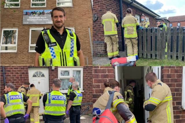 An SYP officer ran to the rescue of a man trapped in his home yesterday.