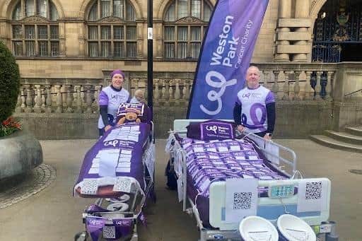Debbie Cundy and Richard Hepworth at Sheffield Town Hall ready for the bed push