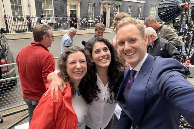 Sheffield TV personality Dan Walker tweeted a selfie with his producer to thank her for her help on his first day in his new job. Picture: Dan Walker, Twitter.