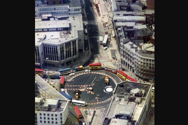 The picture shows the Hole in the Road soon after it was filled in. This picture is in its original colour, taken in the 1990s
