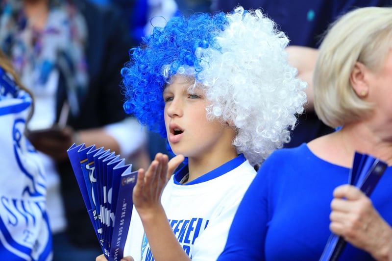 A young Sheffield Wednesday fan in the stands the Championship Play-Off Final at Wembley