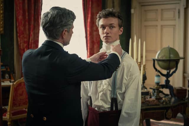 Harrison Osterfield, who plays Prince Leopold in new Netflix drama The Irregulars, in the Green Dining Room at Wentworth Woodhouse which was repurposed as the Prince’s bedroom in a glimpse of its past. Hung with wallpaper painted green with arsenic in 1790, it was originally a dressing room (pic: Matt Squire)