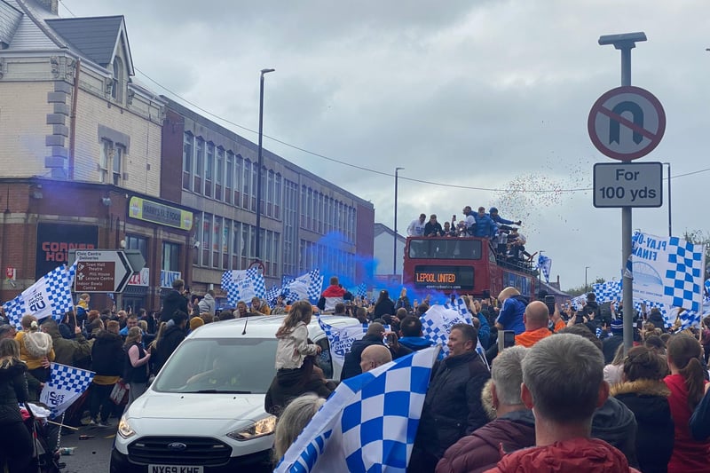 Confetti canons were set off to celebrate Hartlepool's promotion.