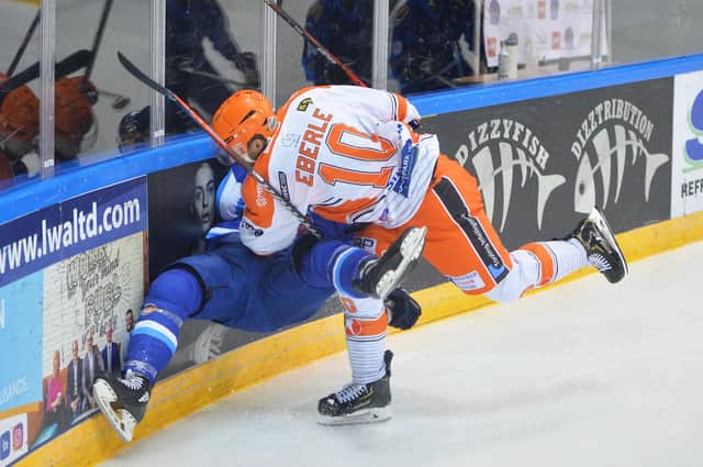 Tanner Eberle gets stuck in against Coventry Pic Dean Woolley