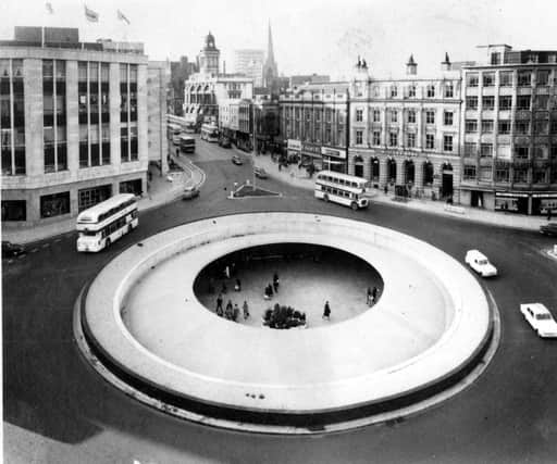 An elevated view of Castle Square and the Hole in the Road looking towards Walsh's Department Store, High Street. Pictured in the 1970s, it had gone by 1994. Ref no: y02951