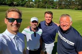 Dan walker, Alan Shearer, Jon Newsome and Chris Wilder enjoying a day of golf. Photo by Dan Walker.