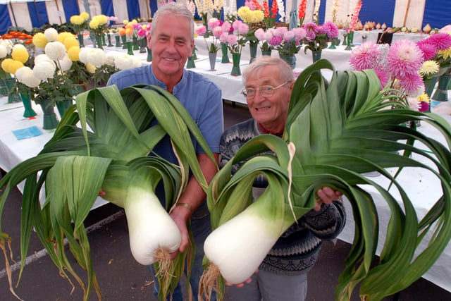 The winning leeks at the 2009 Monkton Leek and Floral Society Show which was held at the pub.