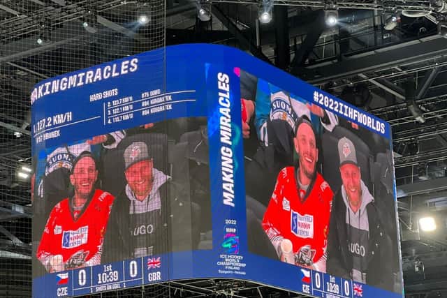 Steelers players cum GB supporters in Finland at th World championships: Martin Latal and Matias Sointu.