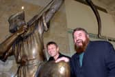 Film stars Sean Bean and Brian Blessed are pictured with the statue of Robin Hood at Robin Hood Airport, which, they unveiled.