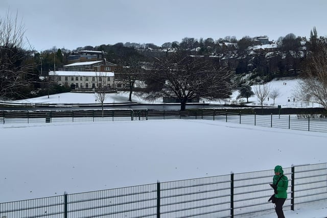 Crookes Valley Park was covered in snow this morning.