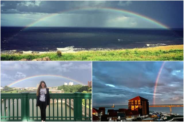 A few of the photos shared with Echo readers of the rainbow over the North Sea.