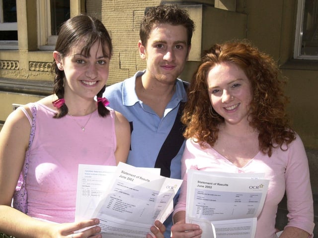 Pictured at Notre Dame High school, Fulwood Road, Sheffield, on A level results day in 2002 are Jodie Marshall, Geoffrey McGinley and Hannah Browne