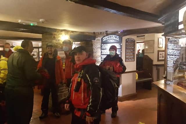 The walkers took refuge with hot drinks and food in The Old Nags Head pub in Edale when they got down.
