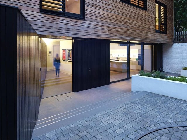 Front door and parking area.