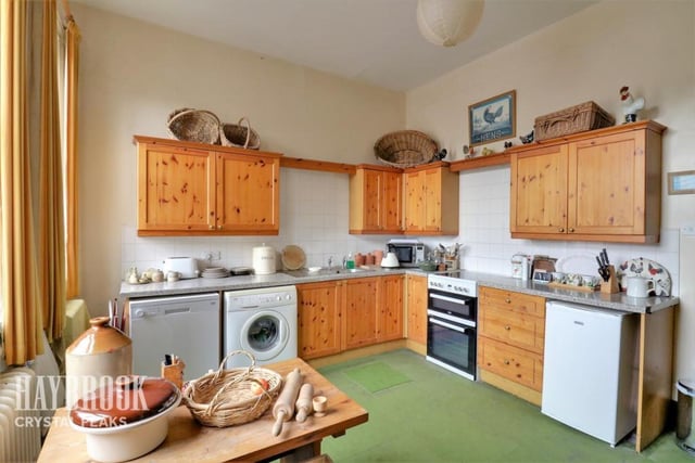 The kitchen is a decent size, with good storage options and room for appliances.