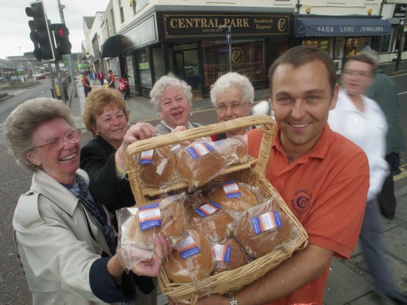 Michael Sproat gave away free sandwiches to Sunderland shoppers Margaret McNichol, June Smith, Jean Evans and Kathy Boscher during National Sandwich Week in May 1998. Remember this?