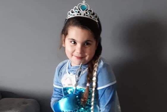 Nahida age 5 from Portsmouth dressed as Elsa from Frozen for World Book Day.