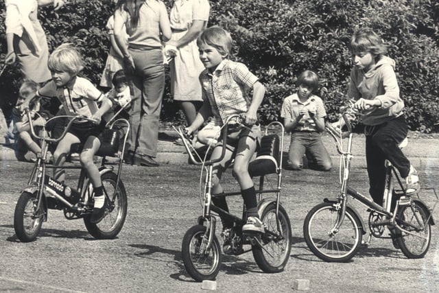 Children on chopper bikes at Stocksbridge July 31ist 1980