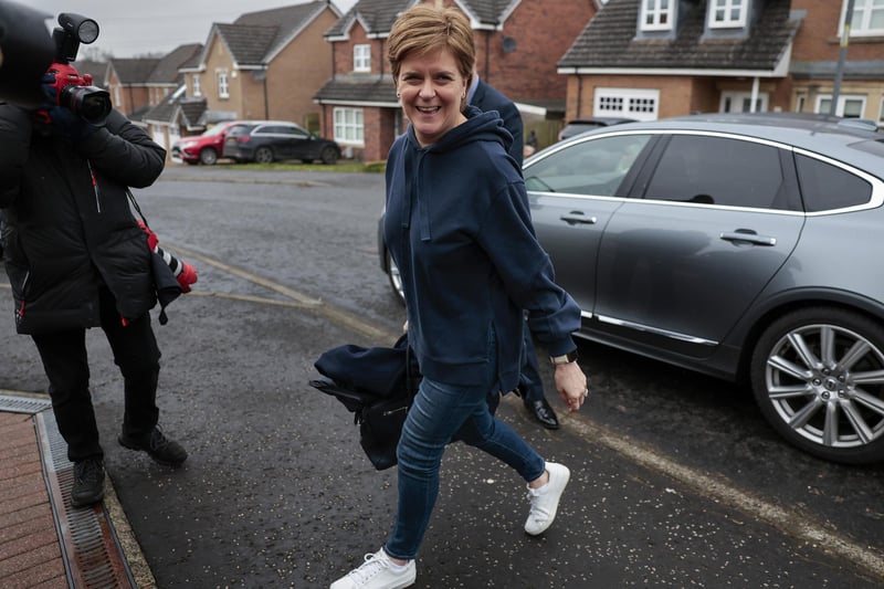 Nicola Sturgeon arrived at her home following resigning as Scotland’s First Minister the previous day.