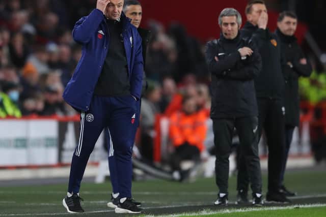 Paul Heckingbottom, manager of Sheffield United, during the Sky Bet Championship match against Hull City at Bramall Lane, Sheffield. Photo: Simon Bellis/Sportimage