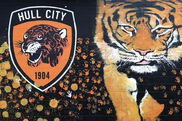 HULL, ENGLAND - MARCH 27: A general view of Hull City, tiger artwork outside the stadium prior to the Sky Bet League One match between Hull City and Gillingham at KCOM Stadium on March 27, 2021 in Hull, England. Sporting stadiums around the UK remain under strict restrictions due to the Coronavirus Pandemic as Government social distancing laws prohibit fans inside venues resulting in games being played behind closed doors. (Photo by George Wood/Getty Images)