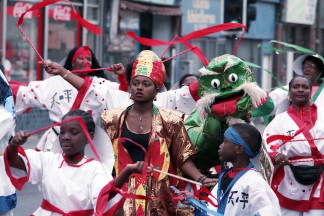 Sheffield's Afro-Caribbean community took to the streets in a vibrant display of colour and costume for the Afro-Caribbean Carnival on September 4, 1993