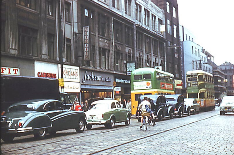 Traffic heading along Argyle Street in the early 1960s. It wouldn’t be long before trams disappeared from the city’s streets. 