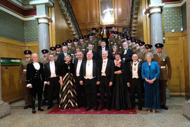Master Cutler Nick Cragg, David Lidington MP, members of the Cutlers’ Company and soldiers from the Yorkshire Regiment at the Cutlers’ Feast at the Cutlers’ Hall in Sheffield in 2019.