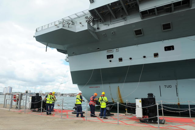 Britain's biggest warship HMS Queen Elizabeth pictured returning to Portsmouth after 10 weeks at sea, carrying out critical training. Picture: (020720-857)