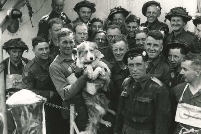 Royal Engineers and their dog mascot Sandy.
(c) The News, War Series 2881