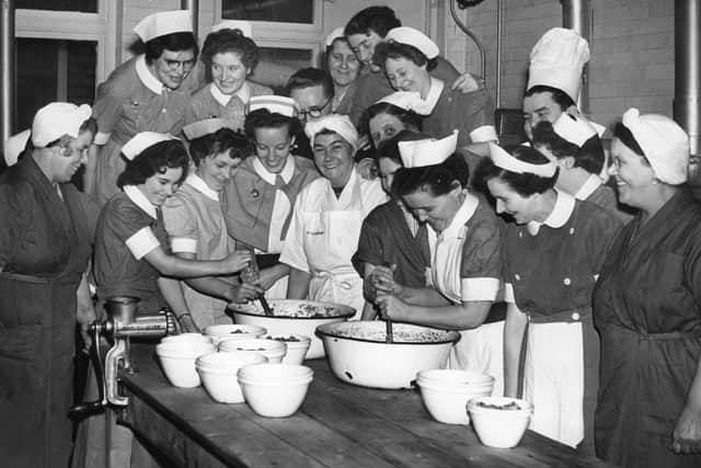 One of the Christmas traditions years ago at the hospital was when the nursing staff would help the kitchen staff make Christmas pudding.