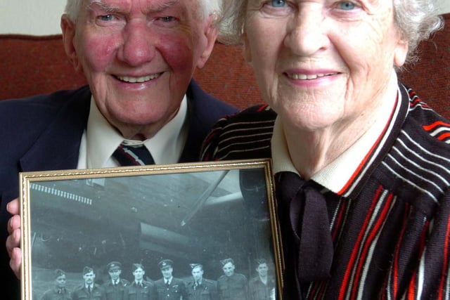 James and  Mary Stark of Kingsley Park Grove, Millhouses, Sheffield in 2005. Mary watched a VE Day programme on TV and saw her brother in his RAF days in the picture which was used in the programme