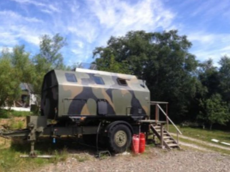 The camouflaged pod offers a perfect base to explore the island.
