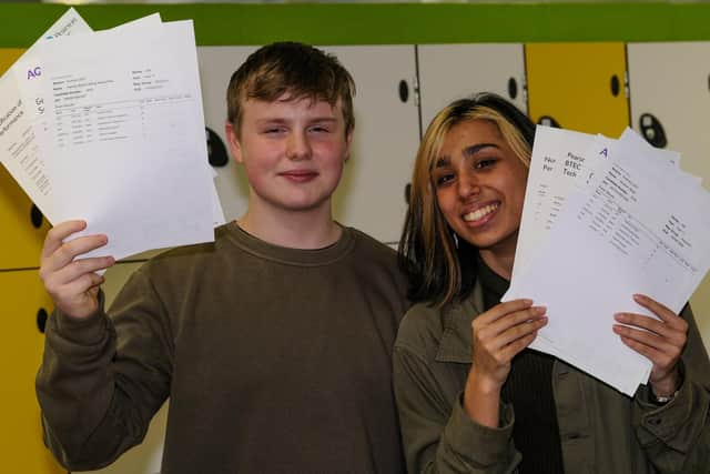 UTC Sheffield City students Harvey Hewat-Pike and Aneesa Meah with their GCSE resuts