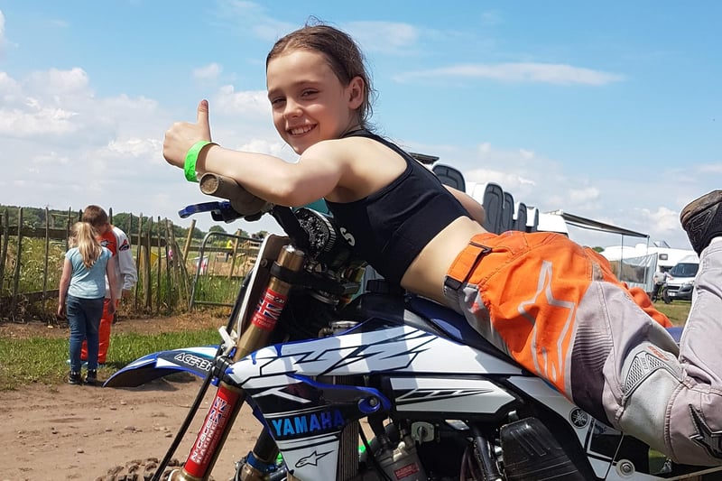 Sarah Gibson said: "My nine-year-old old daughter racing motocross against 43 other boys in her race. The smile says it all."