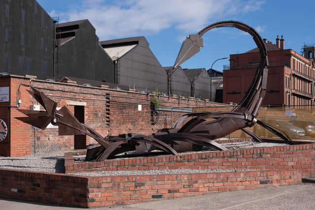 This giant metal scorpion, by Robin Widdowson, stands guard outside the Sheffield Forgemasters factory on Brightside Lane