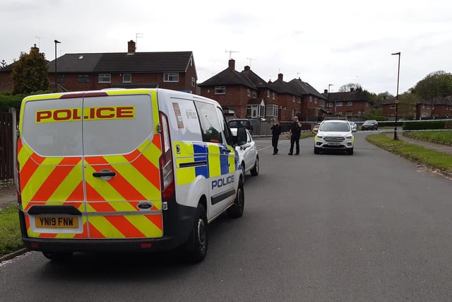 The scene of the police investigation into a suspected 'murder' at Smelter Wood Road, on the Stradbroke estate, near Richmond and Woodhouse, Sheffield.