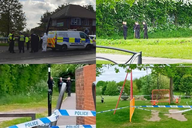 A police cordon remains in place around Manor Fields Park this evening after a man was found dead at 5am this morning.