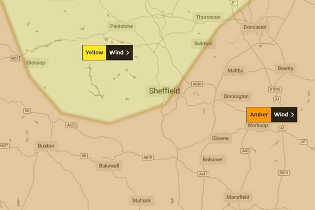 The weather warning for Sheffield has been upgraded to Amber for high speed winds. Image by the Met Office.