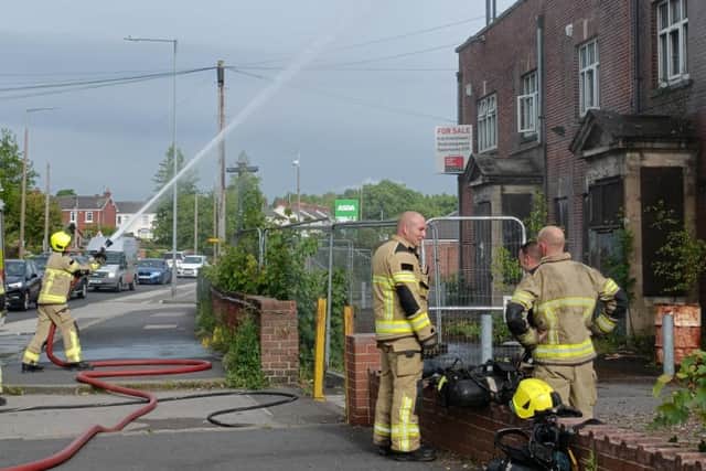 Firefighters tackle a blaze at the former Thurnscoe Hotel building on Houghton Road in Barnsley, which is believed to have been started deliberately