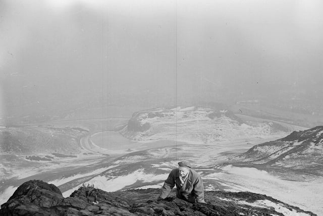 Climber Willie Raitt is pictured scaling Arthur's Seat in January 1963.