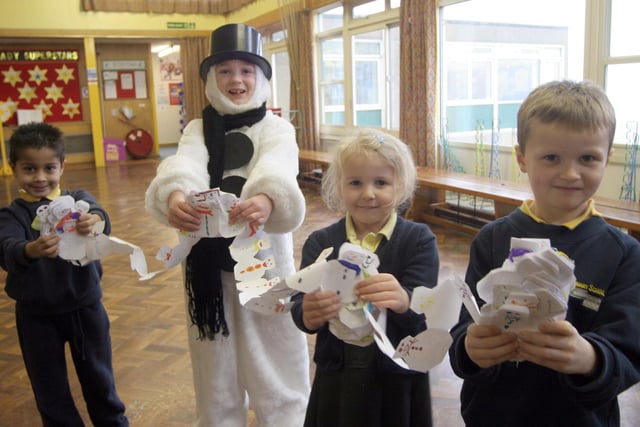 Creative pupils Dylan Rayat, Bradley Towers, Elizabeth Lumley, Joseph Houghton with their snowman paper chain at Hady Primary School in 2007.