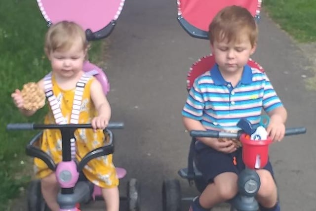 Megan Mitchell-Walker said her two children, three-year-old James and Summer, one, enjoyed taking a walk to the chip shop after being at home for 10 weeks.