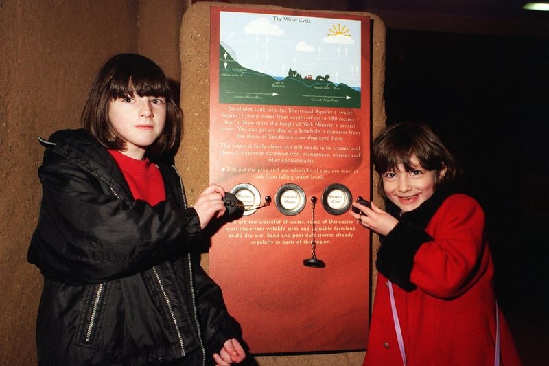 Looking at the water cycle of Thorne and Hatfield Moors in 1998 were Sarah Essex, aged 7, left and her 6 year old sister Emily who are from Balby.