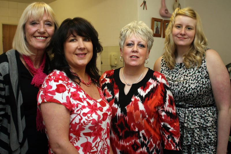 Hairdresser Val Wildgoose retired from Chesterfield's Val's Place with L-R, Kathryn Foster, Jane Whitehead, Anna Whitehead in 2010