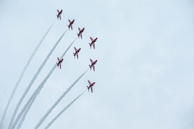 Red Arrows flying above Portsmouth Harbour on Wednesday 20th October 2021. Picture: Habibur Rahman